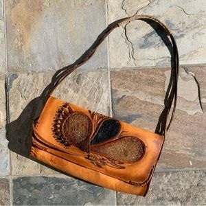 Speciality artisan handcrafted leather dragonfly indie festival shoulder bag